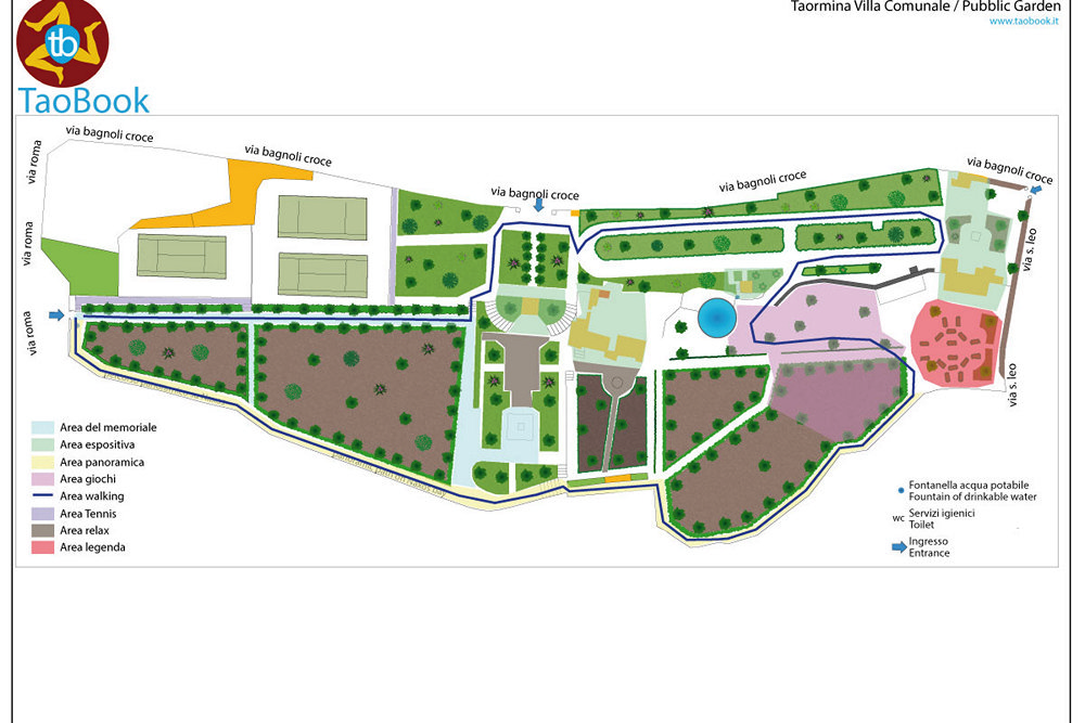 taormina villa comunale mappa cartacea a4