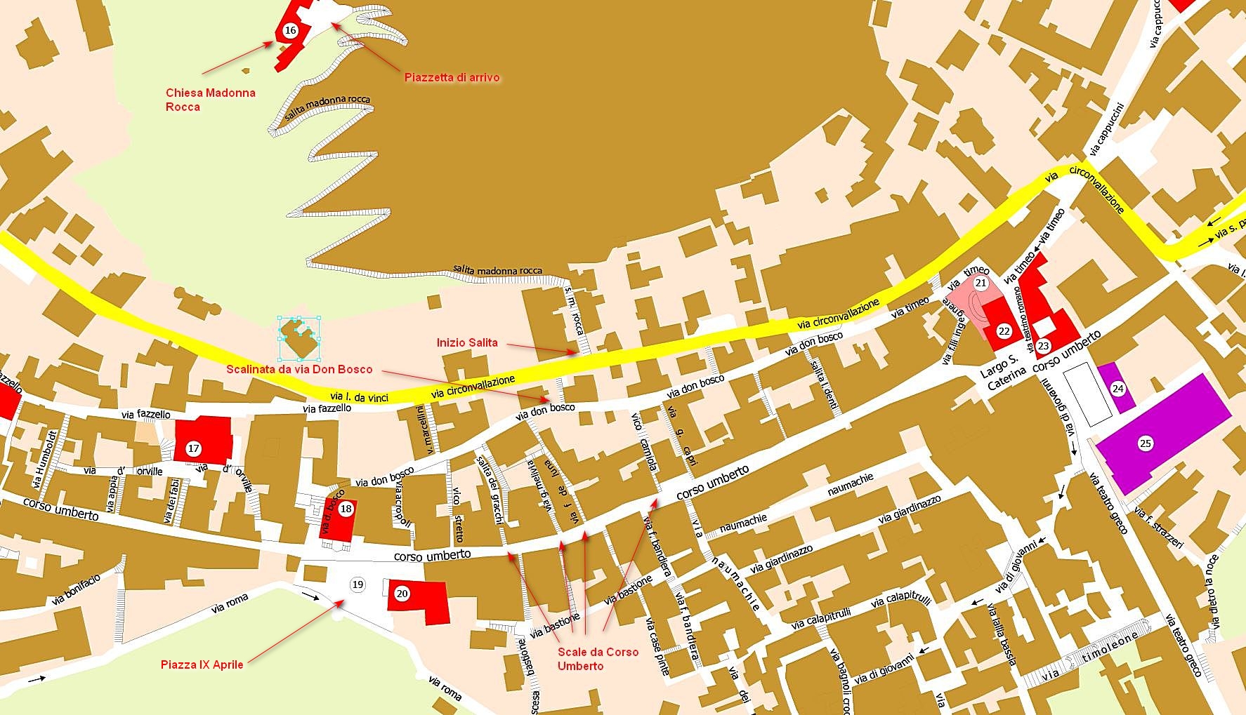 mappa taormina salita via castello